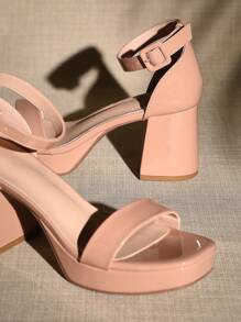 SHUZIA 畅销女式踝带方头粗跟浅粉色凉鞋 - 时尚、舒适且百搭