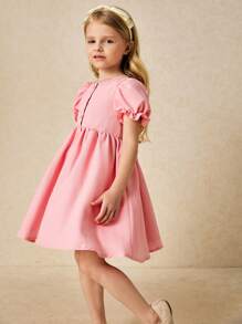 SHEIN Young Girls Elegant Pink Bow Decor Loose Dress For Spring/Summer - Pink - View 7