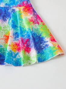 SHEIN Girl's High Waist Gradient Print Elastic Sport Skort With Side Pockets, Anti-Leakage Design, Suitable For Summer Outdoor Activities, Ideal As A Gift Summer Holiday