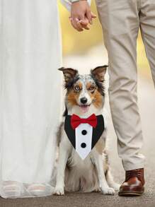 1pc Soft & Handsome Bow Tie Wedding Black Suit Pet Drool Bib Collar - Red - View 10