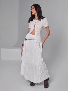 Roylia Blouse à manches courtes texturée en jacquard de mode pour femmes - Blanc - Voir 6