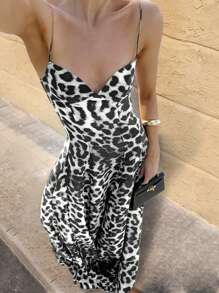 SHEIN VCAY Rochie Elegantă fără mâneci cu imprimeu leopard pentru femei, perfectă pentru vacanță - Multicolor - Vizualizare 4