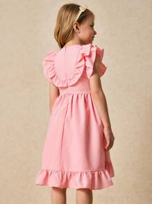 SHEIN Vestido holgado con volantes en el bajo, color rosa elegante, para niñas, primavera/verano