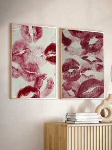 SHEIN 1/2 pièces Tableau mural de style vintage avec lèvres rouges et baiser. Impressions sur canevas, peintures esthétiques chics, affiche romantique, décor pour la chambre, le salon, cadeau pour elle, couples ou Saint-Valentin, sans cadre