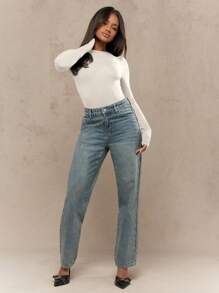 MISSGUIDED Ribbed Long Sleeve Bodysuit Classic Form-Fitting Basic Layer Slim Fit Crew Neck Fall Winter Essential Workwear Office Casual Everyday Wear Stretchy Comfort
