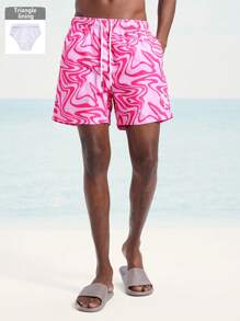 Manfinity Men's All-Over Print Drawstring Waist Casual Beach Shorts - Pink - View 1