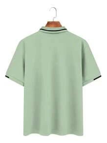 Calvornis 男士素色短袖POLO衫，極簡時尚，適合夏季、正式場合、典禮 - 綠色 - 查看 2