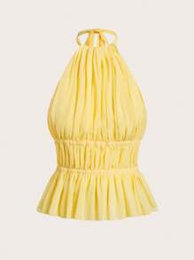SHEIN EZwear Two-Piece Set Women's Sexy Solid Color Ruched Backless Halter Top, Summer - Multicolor - View 7
