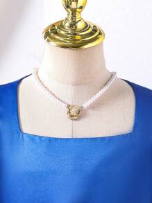 Vestido elegante de fiesta para niña preadolescente con espalda abierta, diseño hueco en forma de corazón, manga abullonada y cuentas