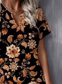 SHEIN LUNE Casual Minimalist Floral Print V-Neck Woven Short Dress For Women, Suitable For Spring/Summer,Summer Dresses For Women Suitable For Going Out Chic Dress - Multicolor - View 7