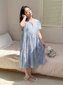 Dazy Kids Tween Girls Floral Print Short Sleeve Round Neck Woven Homewear Sets For Summer