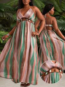 SHEIN SXY 大码女装春夏度假主题手工串珠吊带摆裙，适合日常穿着、音乐节、演唱会、狂欢派对、海滩度假、约会之夜、生日派对、单身派对、夜店、休闲、购物、街头风、外出等场合，易于搭配，显瘦，凸显身材，修饰身形，弹性腰身 - 彩色 - 查看 2