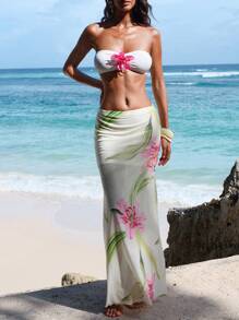 Opulessa Beach Sexy Elegant Wedding Guest Graduation Knitted Print Cropped Fitted Bandeau Top & Low-Waist Bodycon Skirt 2 Pieces Set For Women,Sexy Elegant Party,Graduation,Prom,Luxury Evening,Autumn Winter Clothes For Women,  National Day,  New Year Clothes,  Going Out Outfit,