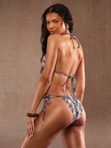 Hauture Abstract Animal Print Metal Detail Sexy Bikini Bottom For Summer Beach Vacation - Multicolor - View 2