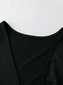 SHEIN Clasi 女士加大码纯色无袖 V 领蕾丝边优雅紧身衣 - 黑色 - 查看 3