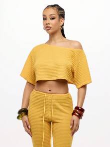 SUMWON WOMEN Áo choàng hở vai trễ vai, dáng rộng, chất liệu dệt kim tổ ong, đồ mặc ở nhà, đồ bơi đi biển, kỳ nghỉ hè - Màu vàng - Xem 1