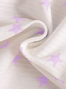 SHEIN Leap Crew 4pcs Baby Girl Heart & Star Pattern Ruffled Neck Short Sleeve Knit Comfy Pajama Set - Mauve Purple - View 6