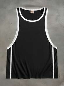 Forever 21 Men's Super Loose Black Athletic Tank Tops; Contrasting Collar + Contrasting Cuffs; Suitable For Spring And Summer Wear - Black - View 1