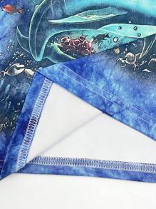 INAWLY Bảo vệ sinh vật biển/In kỹ thuật số các yếu tố biển/Áo phông nữ cạp cao ôm vừa vặn/Mới cho mùa xuân/hè - Nhiều màu - Xem 5