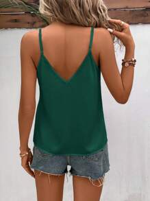 SHEIN Frenchy Casual Vacation Solid Color Shell Trim Camisole Summer Green - Dark Green - View 2