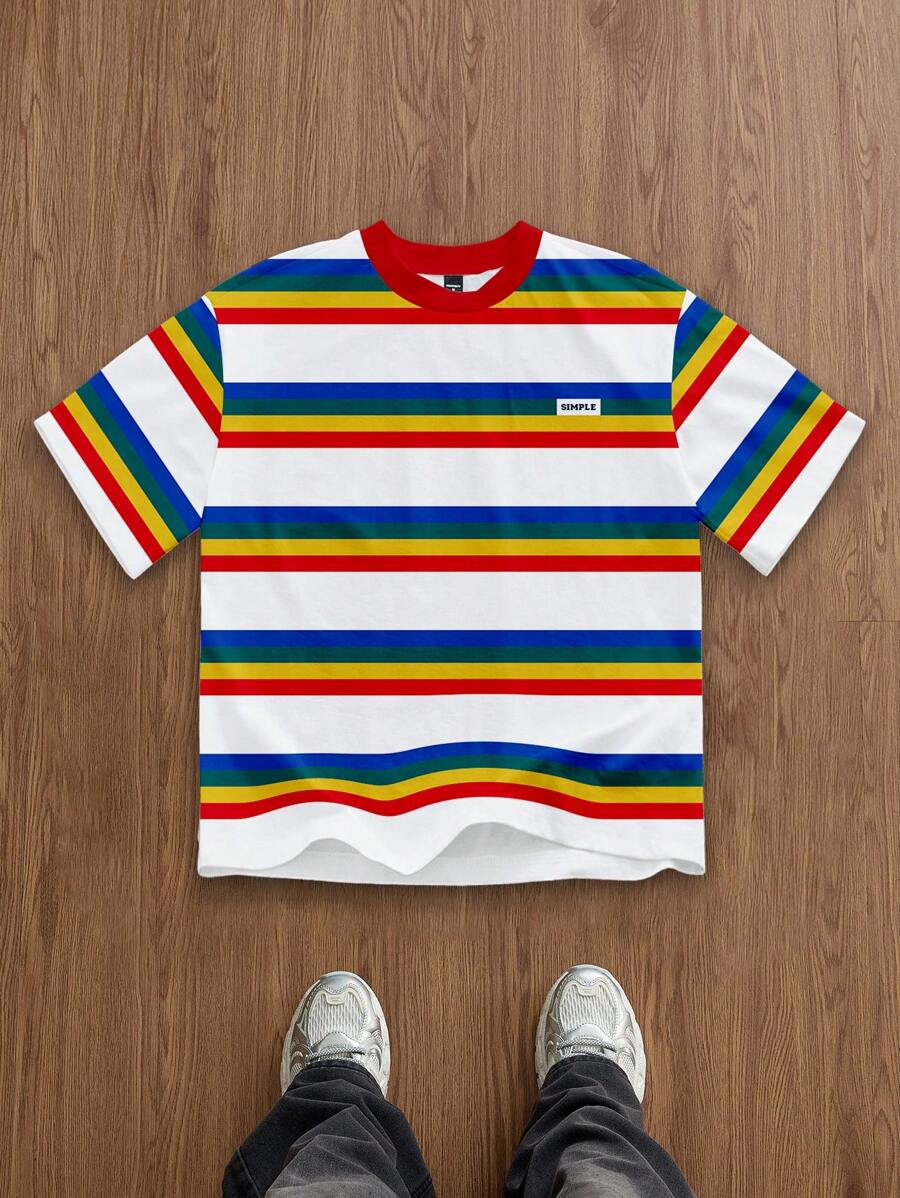 Manfinity Joysei Men's Fashion Striped T-Shirt, Suitable For Summer, Friend's Gift, Lgbtq Clothes, Pride Clothes, Cropped T Shirt Gay Men - Multicolor - View 1