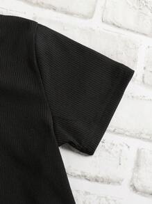 Genkimix Kids Young Girls' Bow Print Round Neck Short Sleeve T-Shirt And Sweet Mini Skirt Set, Fresh Summer Holiday, Beach, Outing Summer Holiday - Black - View 5