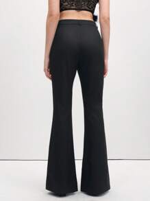 SHEIN LUNE Women Professional Black Business Trousers With Flared Rhinestone Decor