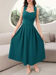Modelyn 1pc Women Solid Color Sleeveless Dress, Fashionable For Summer