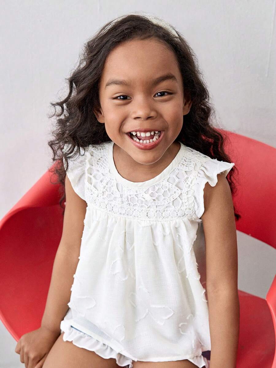 Maija Kids Maija Kids 年轻女孩休闲纹理拼接盖袖圆领宽松背心，适合户外、居家、返校、度假、春夏季