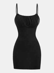 Girlism 少女黑色天鹅绒褶皱吊带背心迷你紧身连衣裙，休闲派对俱乐部服装，适合节日和庆典
