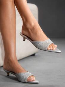 CUCCOO SZL Pre-Pointed Toe Stiletto High Heel Sandals For Women, Versatile - Silver - View 4