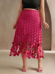 Anewsta 大码女式韩版圆形吊坠流苏下摆半身裙 - 粉色 - 查看 4