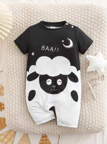 Newborn Infant Boys Lamb-Printed Knitted Rompers Perfect For Summer Wear - Black - View 1