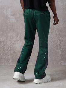 SUMWON Painterly Flare Sweatpants Athletic Loungewear Comfortable Wide-Leg Street Style Sports Fashion Splatter Design Urban Casual Relaxed Fit Sweatpants Fall Winter Athleisure - Dark Green - View 5