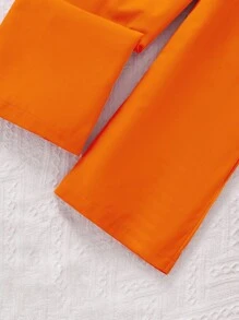 Tween Girls High Waisted Black Jumpsuit With Ruffle Top, Buttoned Mid-Waist With Bowknot Waist Belt - Orange - View 4