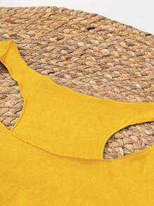 SHEIN LUNE 女士休闲纯色露背背心，夏季百搭 - 薑色 - 查看 4