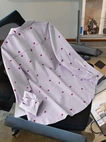 Flirla Fashionable Casual Loose Shirt Collar Long Sleeve Loose Shirt, Valentine, Rose, Heart, Polka Dot, Love, Lip, Cupid, 28D Flower - Multicolor - View 2