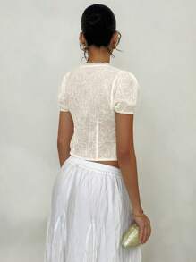 Glamine 女士优雅休闲舒适花卉刺绣 V 领纯色衬衫，适合度假、春夏、复活节、毕业典礼、夏季、春季、乡村音乐会、俱乐部性感、度假 - 杏色 - 查看 2