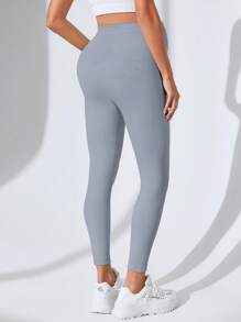 SHEIN 孕妇高腰无缝瑜伽紧身裤，纯色 - 灰色 - 查看 7