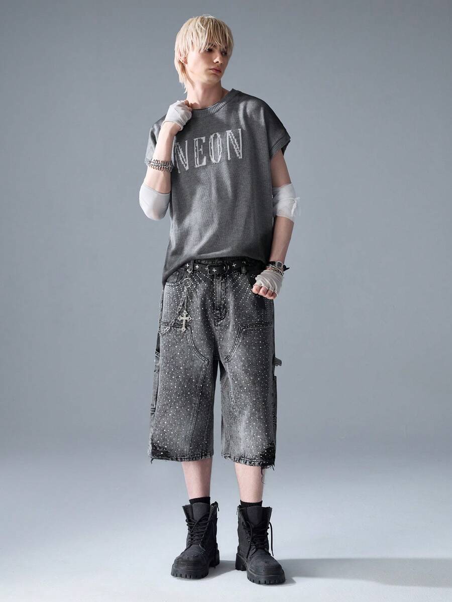 NEON BLANC Men's Street Fashion Jacquard Knit Grey Crew Neck Sweater - Light Grey - View 1