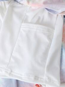 SHEIN Girl's High Waist Gradient Print Elastic Sport Skort With Side Pockets, Anti-Leakage Design, Suitable For Summer Outdoor Activities, Ideal As A Gift Summer Holiday