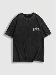 ROMWE MEN Men's Gothic Leisure Acid-Washed Retro Short Sleeve T-Shirt, Suitable For Daily Wear In Spring/Summer, Halloween - Black - View 2