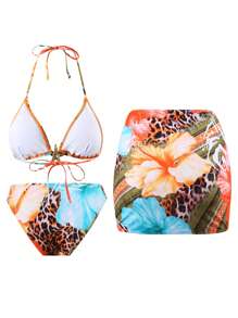 Zolique Women's Vacation Sexy Leopard Print Bodycon Three Pieces Casual Elegant Swimsuit For Summer - Multicolor - View 6