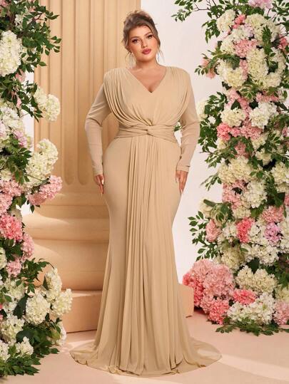 SHEIN Belle Plus Size Lurex Knit Deep V-Neck Twist Decor Design, Party Dress, Wedding Guest Dress, Formal Dress, Evening Dress, Gown