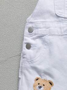 婴幼儿男孩黑熊与字母刺绣破洞洗水牛仔裤 - 白色 - 查看 8
