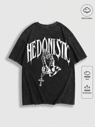 Men's Gothic Leisure Acid-Washed Retro Short Sleeve T-Shirt, Suitable For Daily Wear In Spring/Summer, Halloween