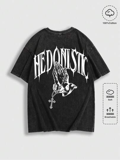 Herren Gothic Lässig Säure-gewaschenes Retro Kurzarm T-Shirt, geeignet für den täglichen Gebrauch im Frühling/Sommer, Halloween