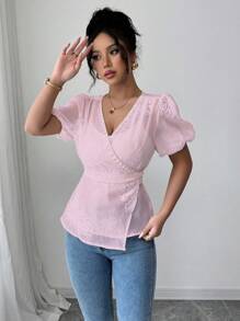 Elenzga Women's Embroidered Regular Vacation Summer Shirt - Pink - View 5