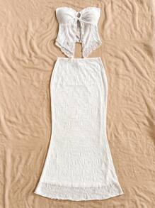 Soleia 休闲、度假、西部、海滩、婚礼宾客、毕业典礼、早午餐、圣帕特里克节、春假、复活节、音乐节、优雅的波西米亚热带风情、优雅的度假、优雅的蕾丝针织纹理、两件套、适合春夏 - 白色 - 查看 5