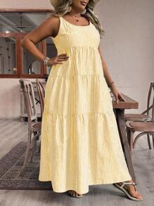 SHEIN VCAY Plus Size Casual Striped Sleeveless Dress,Beach Dress Sundress,Holiday Outfits Boho